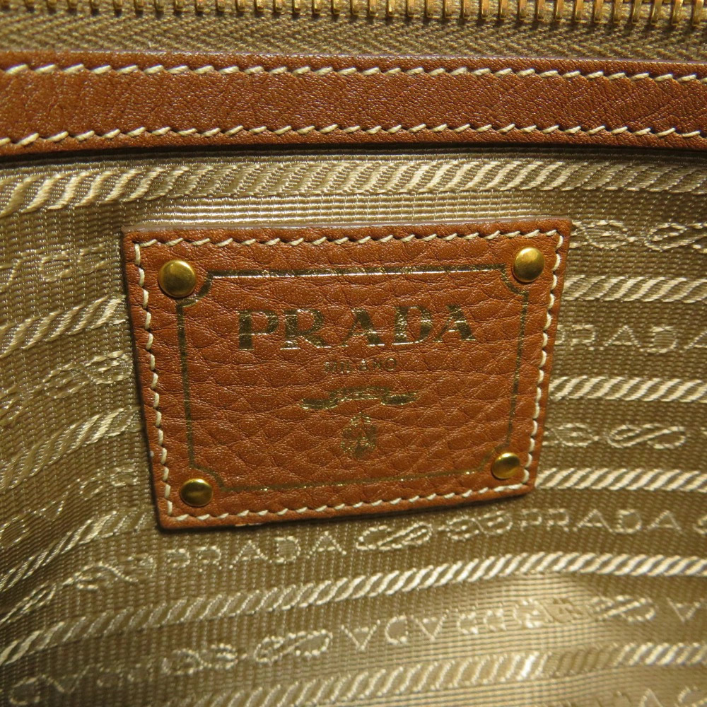 Prada Logo Jacquard Bauletto Bag beige canvas brandy leather - Picture 6 of 11